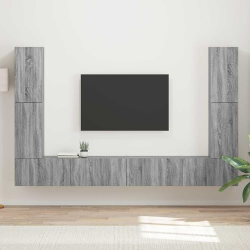 TV-Schrankset 8 pcs Graues Sonoma Holzwerkstoff Entertainmentcenter mit Schiebetueren Schubladen Medienmoebel Stauraum Loesung fuer Wohnzimmer Fernseher Elektronik Buecher Deko Set 31x30x60 cm