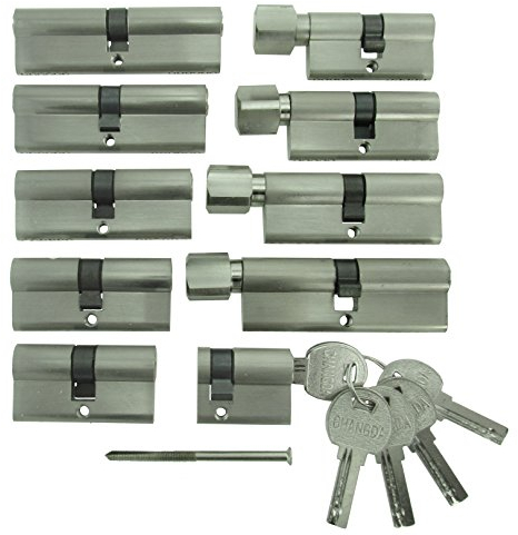 10x Zylinderschloss gleichschließend verschiedene Größen 1x100mm 1x90 mm 1x85mm 1x70 mm 1x60mm 1x40mm / 1x90mm 1x80mm 1x70mm 1x60mm mit Dreh-Knauf inkl. 20 Schlüssel