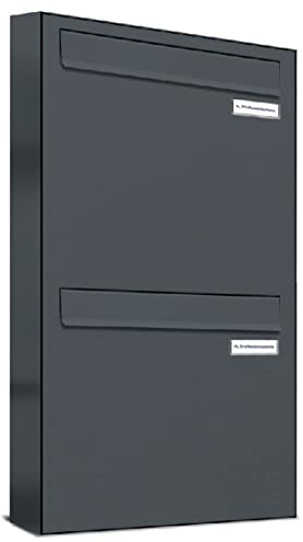 AL Briefkastensysteme 2er Briefkasten für Tür/Zaundurchwurf in Anthrazit Grau RAL 7016, 2 Fach, wetterfeste Doppel-Briefkasten-Anlage Design modern