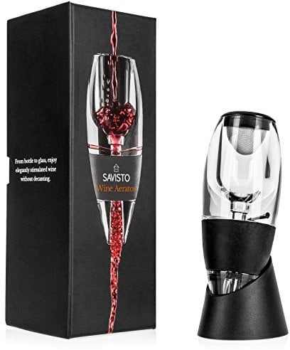 Savisto Aérateur de vin en acrylique avec bec verseur, filtre et présentoir Noir