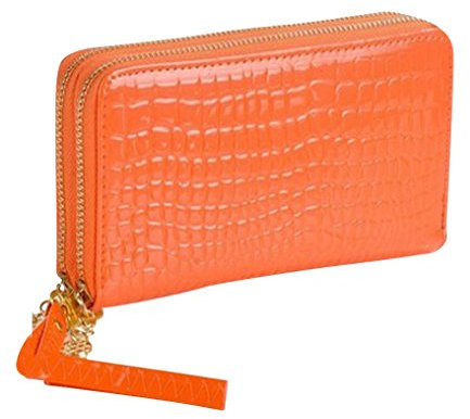 Portefeuilles pour Les Femmes PU Cuir Double Fermeture À Glissière Portefeuilles avec Dragonne Carte De Crédit Porte-Monnaie Orange