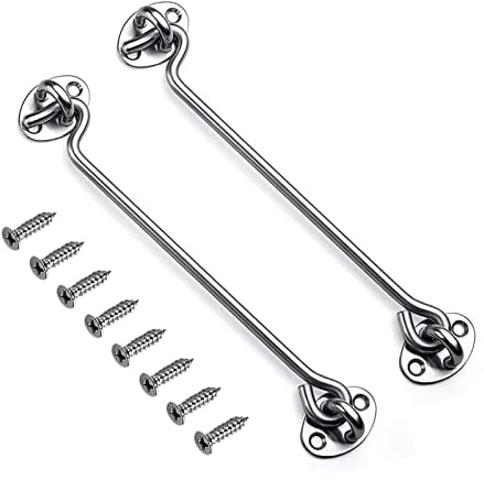 10 Inch Hook and Eye Latch Grey Cabin Patio Door Hook and Eye White 2Pack Stainless Steel 250mm Heavy Duty Cabinet Latches for Door Gate Window Closet Shed Hardware Catch Silent Holder