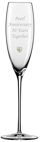 Chichi Gifts 2 Pearl Anniversary 30 Years Together Pair of Champagne Flutes Glasses with Pearl Heart Gem