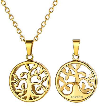 Richsteel Collier Pendentif Arbre de Vie Symbole Urne-Memorial Ash Souvenir Bijoux - Personnalisé Gravé en Acier INOX Argenté avec Chaîne20+2 +Kit de Remplissage Couleur Or 18K