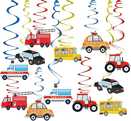 Transport-Party hängende Wirbel Dekorationen – 30 Ct Cars Thema Happy Birthday Banner Girlande für Transport Themen Geburtstag Babyparty Party Supplies