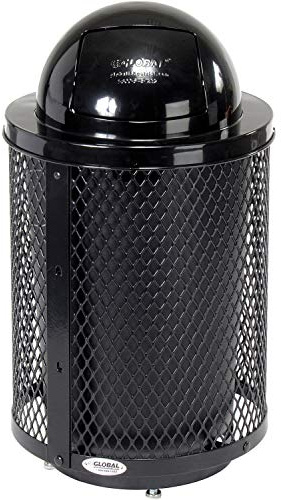 Global Industrial 36 Gallon Outdoor Commercial Trash Can, Dome Lid, Black