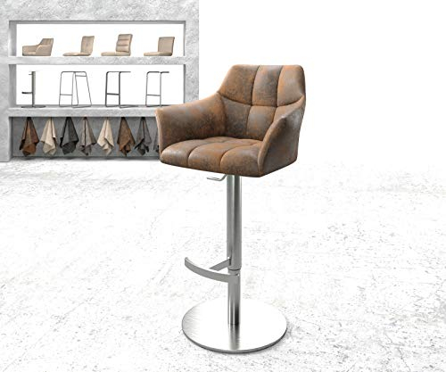DELIFE Barstuhl Yulo-Flex Drehfuß höhenverstellbar Edelstahl Vintage Braun