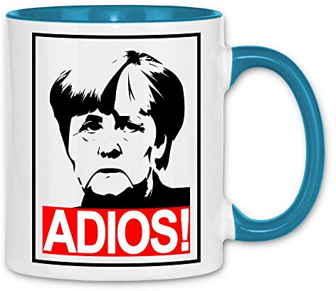 wowshirt Tasse Merkel Adios Anti-Merkel Politik AfD, Farbe:White - Light Blue