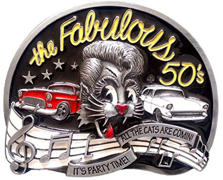 DRAGON DESIGNS TANSIDE LTD. The Fabulous 50's Rock n Roll Rockabilly Gürtelschnalle mit Geschenkbox, mehrfarbig, 90mm x 75mm