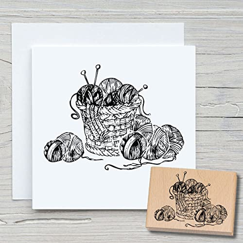 NEWSTAMPS Stempel Wolle Motivstempel aus Holz & Gummi zum Karten und Geschenke basteln, Holzstempel für Handarbeit, Scrapbook, Textilstempel, Deko, Freunde