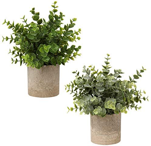 Briful Kunstpflanze Mini Künstliche Pflanze Eukalyptus Rosmarin Kräuter im Topf Deko Badezimmer Schreibtisch Küche Garden Dekoration 2er Set