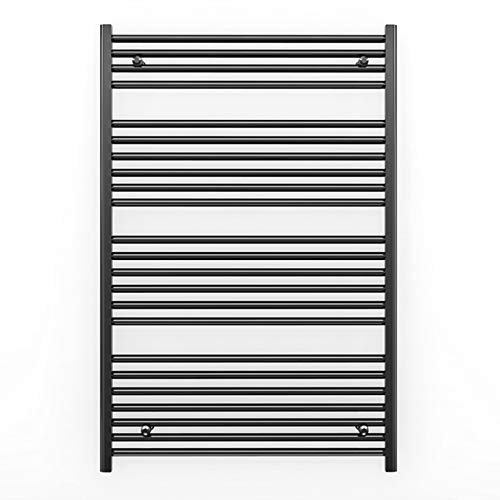 Myhomeware 700mm Wide Black Flat Heated Bathroom Towel Rail Radiator For Central Heating Elegant Designer UK Alyssa 700(W) x 1200 (H) Black