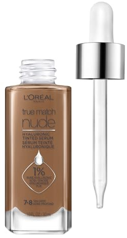 L'Oreal Paris True Match Nude Hyaluron Getöntes Serum Foundation mit 1% Hyaluronsäure, Tan-Deep 7-8, 29,6 ml