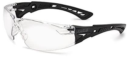 Bolle Safety Standard Issue Bolle Rush+ BSSI Clear Lens Safety Glasses - Platinum hard coat & anti-fog coating - Bi-material PC+TPR matte black temples