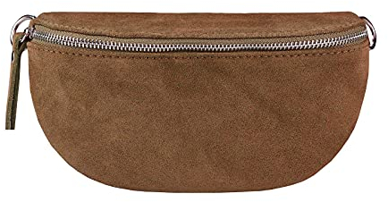 Made in Italy OBC Damen Leder Tasche Gürteltasche Crossbody Hüfttasche Bauchtasche Hüfttasche Umhängetasche Cross-Over Bodybag Schultertasche Handytasche Geldtasche (Braun (Wildleder))