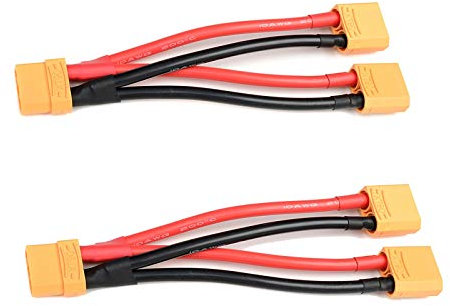 LinsyRC 2-Pack XT90 Plug Parallel Battery Connector Cable 1-Female to 2-Male Parallel Adapter Dual Extension Y-Splitter for Quadcopters Multirotors RC LiPo Battery