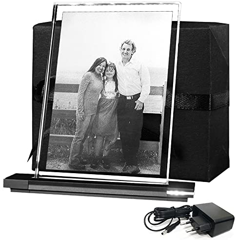 LOOXIS Photo en Verre Avec Socle Lumineux - Votre Propre Image Gravée au Laser Dans du Véritable Verre Viamant - Cadeau Personnalisé (XL Portrait)