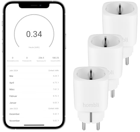 Hombli 3er Pack Programmierbare Smart Steckdose mit Wi-Fi zur Automatisierung von Geräten Strommessung | Kompatibel mit Amazon Alexa und Google | Fernsteuerung über die Hombli App