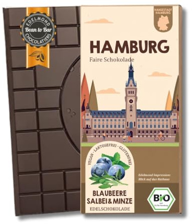 HAMBURG Südfrucht & Minze Schokolade/Bio + Fair Trade Kakao/Edelmond á la Gin 1 Tafel 75g