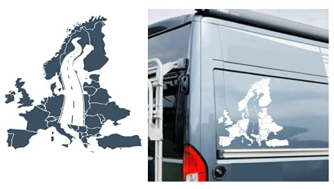 Generisch Europakarte Aufkleber Europüa Karten Aufkleber für Wohnmobile Kastenwagen oder als Wandtattoo (43/8/1) (weiß matt, 30x30 cm)