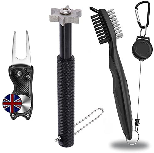 AMRTA Golf Club Cleaning Brush Tool Kit Golf Groove Sharpener Cleaner Golf Towel for Golf Irons Value Golf Gift Set (Brush + Sharpener + Divot Tool)