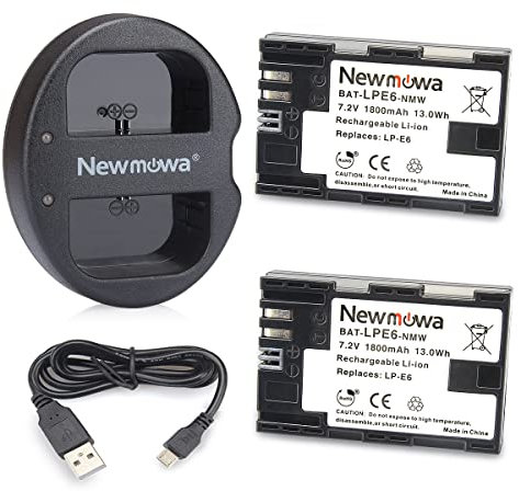 Newmowa Double USB Chargeur + 2 Remplacement Batterie LP-E6 pour Canon LP-E6, LP-E6N et Canon EOS 5DS R, EOS 5DS, EOS 5D Mark IV, EOS 5D Mark III, EOS 5D Mark II, EOS 6D, EOS 7D, EOS 7D Mark II