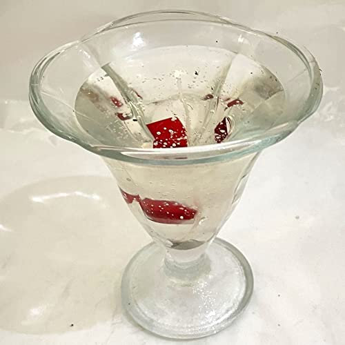 Glas Schale am Fuß Gel Kerze im Glas nachfüllbar lange Brenndauer bunt Garten Wohnraum Tischlicht Beleuchtung modern Höhe ca. 13,5 cm, Durchmesser ca. 12 cm klar mit bunte Gläser