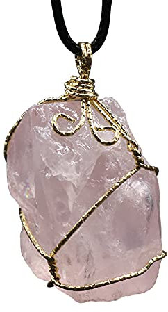 TianWlio Ciondolo con filo di avvolgimento naturale, pietra preziosa di cristallo, collana e pendente in oro 925 (D, taglia unica)