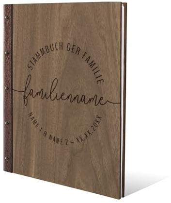 Stammbuch der Familie Holz mit Echtleder Rücken Gravur individuell mit Extras DIN A4 Nussbaum Amerikanisch - Lebenslinie