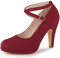 Allegra K Women's Platform Cross Strap Stiletto Heels Mary Jane Pumps Burgundy 5.5 UK/Label Size 8 US