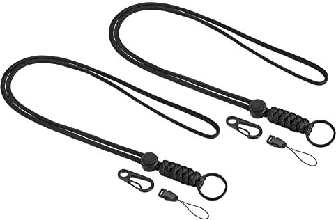 PATIKIL Paracord Lanyard 20 Inch, 2 Pack Necklace Keychain Cord Metal Clasp Hook Ring Strap for Keys Whistle ID Card Badge Holder, Black