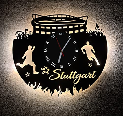 Designbysh Fußball Fan LED Wanduhr Stuttgart Fanartikel Wanduhr Geschenk Fußballfan