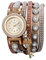JewelryWe Armbanduhr Damen Böhmisch Retro Strass Glitzer Analog Quarz Beiläufige Uhr Damenuhr mit Geflochten Leder Armband Wickelarmband und Kleeblatt Schlüssel Anhänger, Hellbraun