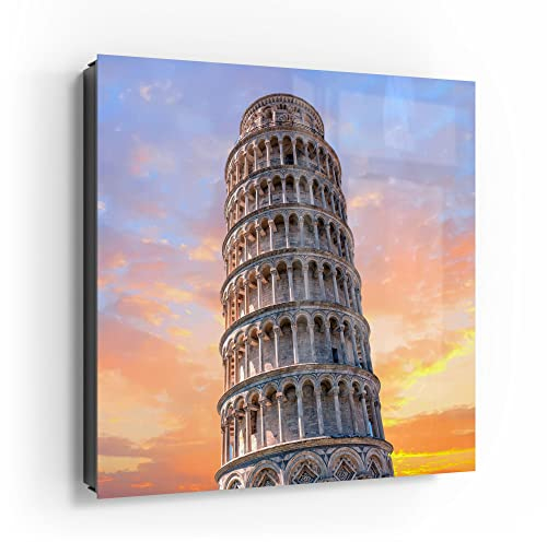 DEQORI Schlüsselkasten schwarz | 30x30 cm | Motiv Der Schiefe Turm von Pisa | Glas & Metall Schlüssel-Box | Schlüsselschrank mit 50 Haken + 2 Magnete | Moderne Box magnetisch & beschreibbar