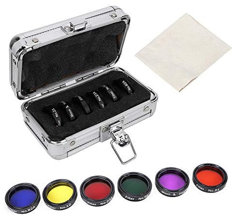 Moon Filter 1.25inch Telescope Filter Set with Yellow Orange Red Green Blue Purple 6 Color, Aluminum Telescope Eyepiece Filter with Storage Box, Moon & Sky-Glow Filter for Planetary Observation, 6PCS