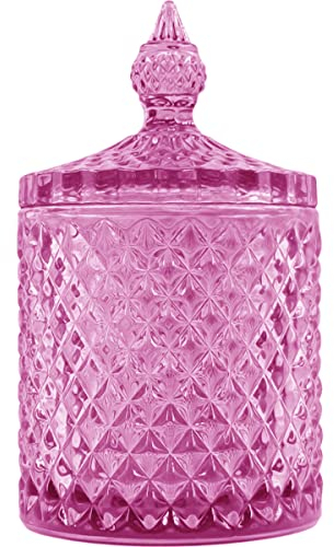 Sizikato Pink Faceted Glass Decorative Jar, 18oz, 4x6.7in, Nut Jar, Dessert Storage, Gift Giving, Special Event Decoration