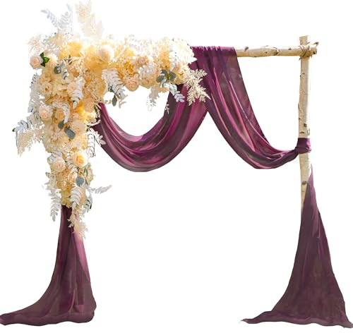 EBETA Hochzeit Volant Querbehang Freihanddeko für Hochzeitsbogen & Traubogen Himmelbett Vorhänge Gardine für Fenster Deko aus Chiffon-Stoff (Rotwein, 70x600 cm)
