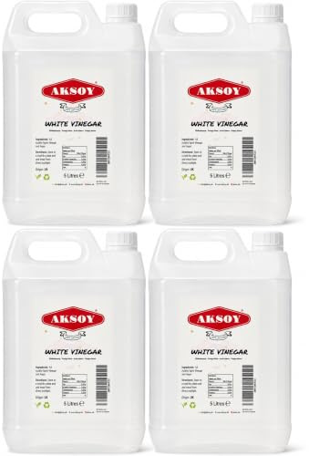 Aksoy White Vinegar 20L (5L x4) Bulk Pack | Distilled Food Grade Vinegar for Cleaning, Pickling, Cooking & Weed Control | Multi-Purpose Spirit Vinegar