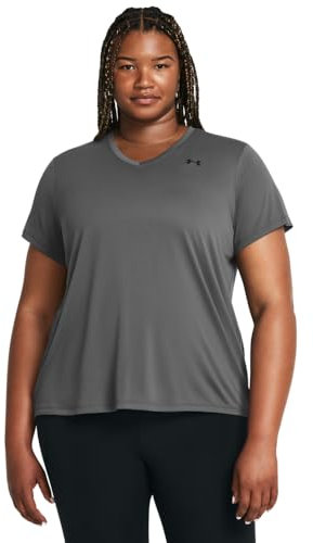 Under Armour Tech SSV-Solid, T-shirt de sport respirant pour femme, T-Shirt manches courtes avec col en V