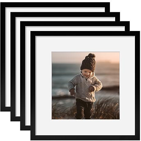 Egofine Bilderrahmen 30x30 cm,Holzrahmen Rahmen 30x30 cm mit Acrylglas, Quadratische Bilderrahmen für Wand- oder Tischdekoration,Passepartout für Fotos 20 x 20 cm Perfekt für Zuhause, Büro,Schwarz,4er
