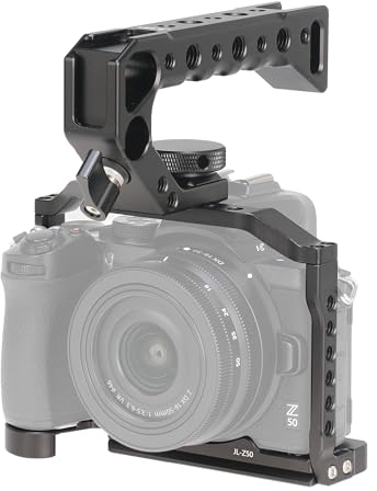 Hersmay Z 50 Kamerakäfig mit oberem Griff, Aluminium-Voll Camera Cage für Nikon Z50 Kamerazubehör mit Schnellspanner für Arca-Stativ, Cold Shoe, NATO-Schiene und 1/4- und 3/8-Bohrungen