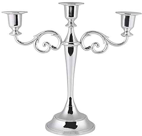 Fofetbfo Candelabros de Metal de 3 Brazos para Velas de Pilar Candelabros Candelabros de Chimenea Retro Europeo Candelabro de Boda para Cenas de Bodas(Plata)