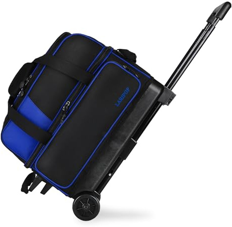 LARIPOP Bowlingtasche mit zwei Rollen und 2 Kugeln, mit einem separaten großen Schuhfach, einem 3-teiligen Teleskopgriff, der sich bis zu 101,6 cm ausziehen lässt