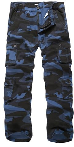APTRO Herren Cargo Hose Camouflage Hose Arbeitshose Lange Outdoor Baumwolle Leichte Hose mit 8 Tachen LT01 Dunkelblau 34