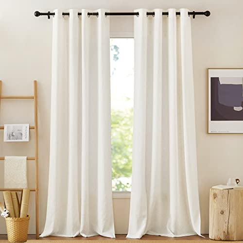 PONY DANCE Extra Lange Gardinen und Vorhänge Wohnzimmer Boho Gardine Leinen Ösenvorhang 2er Set Leinenoptik Vorhang Creme Halbtransparent Linen Curtains Living Room, H 260 x B 140 cm