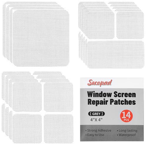 Secopad Nastro Ripara Zanzariere, 38 Pcs Nastro per Zanzariere Ripara, 14 Kit Riparazione Zanzariere in Fibra di Vetro, Adesivo Nastro Zanzariera Ripara per Finestre e Porte, Grigio