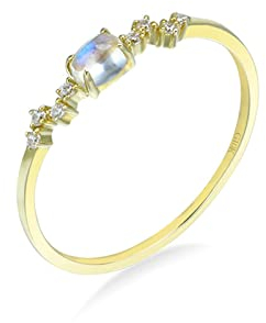 Lieson Verlobungsringe Frauen, 14K 585 Gold Ring Damen Elegant Oval Blau Mondstein mit Weiß Topas Ring Verlobung Gelbgold Große 49 (15.6)