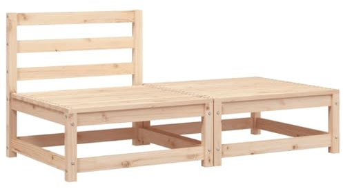 vidaXL Gartensofa, Modular Sofa ohne Armlehnen, Gartensessel mit Fußhocker, Relaxsessel Lounge Sessel Gartenmöbel, Massivholz Kiefer