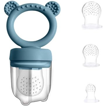 Zufio Grignoteuse bébé - sans BPA Tetine grignoteuse bébé 4M+ moule à glace au lait maternel conservation lait maternel - alimentateur de fruits en silicone (Blue)