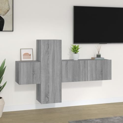 AUUIJKJF Home Outdoor Others3-teiliges TV-Schrank-Set, Grau, Sonoma, Holzwerkstoff